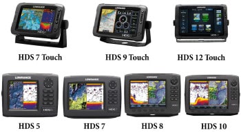 Si vous pouvez mettre plus de 1000 € dans un sondeur voici le top chez Lowrance : la gamme HDS Gen 2. Les trois HDS Touch en haut et les 4 HDS classiques en bas. (photos fabricant)